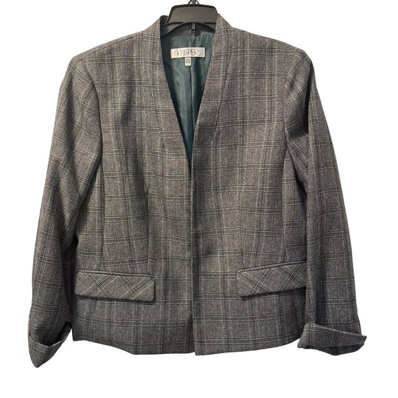 Kasper Womens Plaid Blazer Jacket 14P Polyester Gray Long Sleeve Open Front jack - Picture 5 of 11